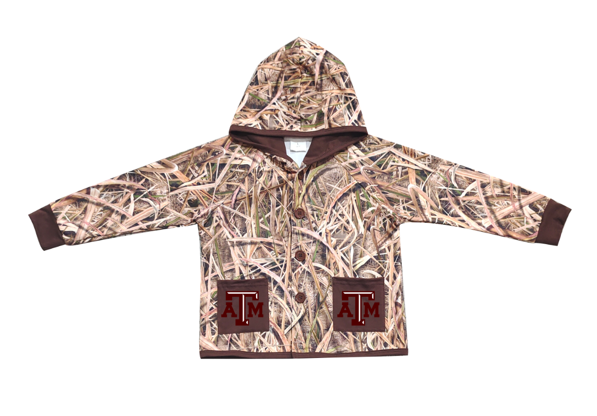 Custom moq 5 mix size milk silk baby boys clothes team summer camouflage button hooded long sleeve top-25.11.25