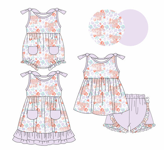 1.10 custom each style moq 5eta 4-6week Sibling Sister floral baby girl short sleeve shorts sets and dress and rompers match family design