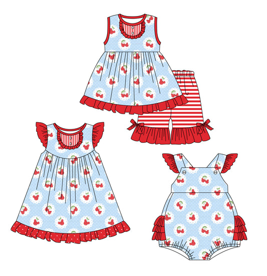 12.31 custom each style moq 5eta 4-6week Sibling Sistes baby girl short sleeve shorts sets and dress and rompers match family design