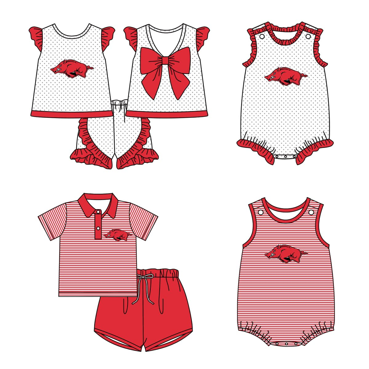 Custom summer team clothes baby girl and boys clothes sets rompers