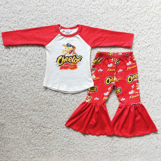 6 A1-12 Cheetos red long-sleeved top and bell-bottom pants suit