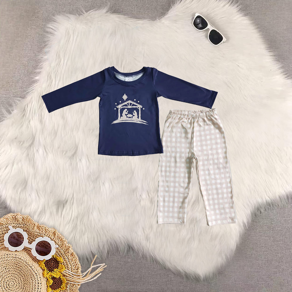 RTS NO MOQ Sibling Baby girls boys Christmas long-sleeved trousers suit & top