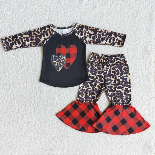 6 A12-27 Valentine's Day Red Plaid Love Leopard Print Set