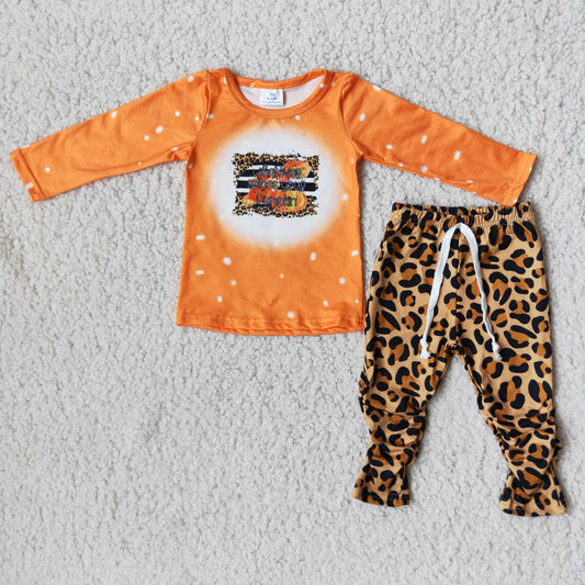 RTS NO MOQ（In Stock) 6 A14-20 pumpkin orange pumpkin long sleeve top leopard print pants suit