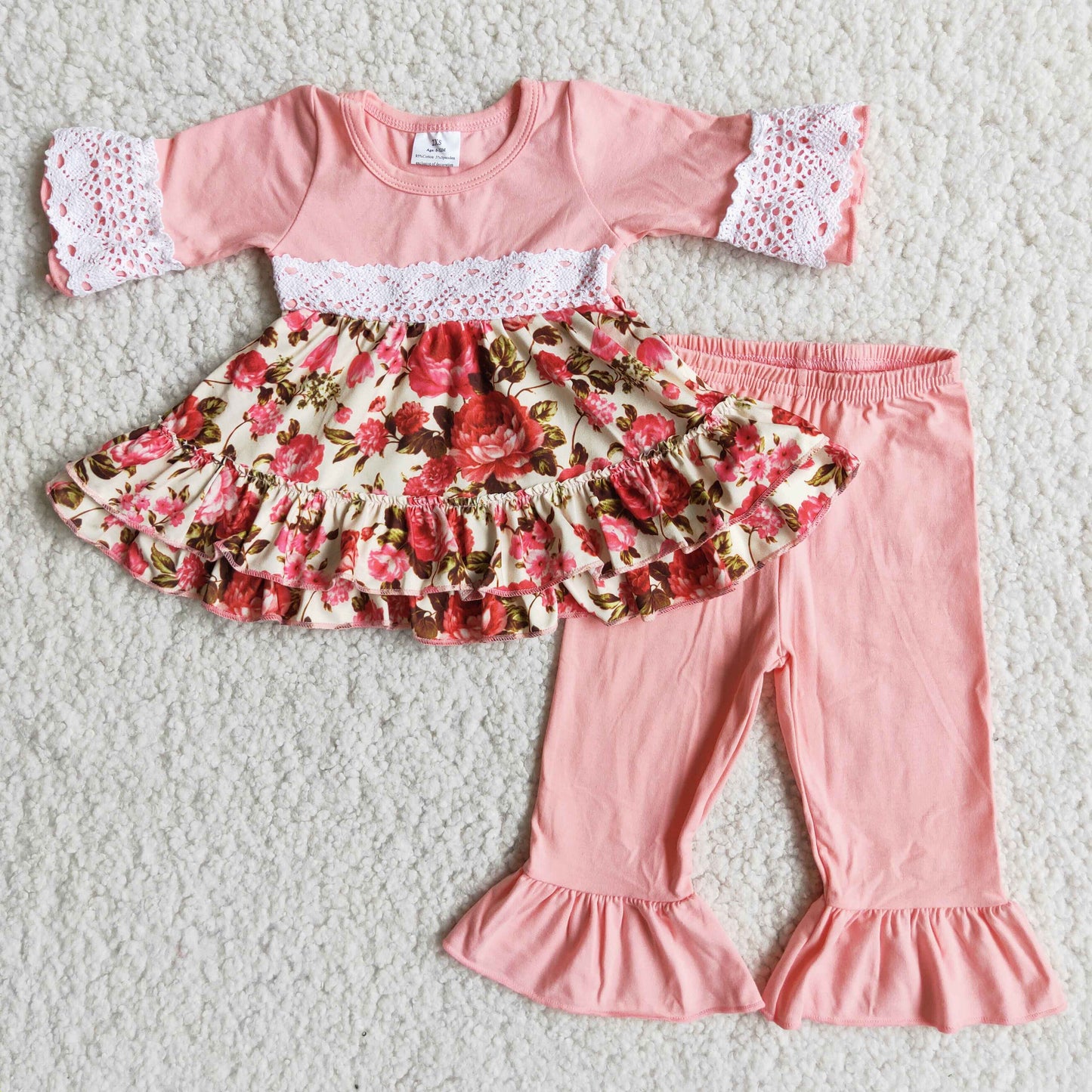 6 A17-26 girls short sleeve long pants flower print