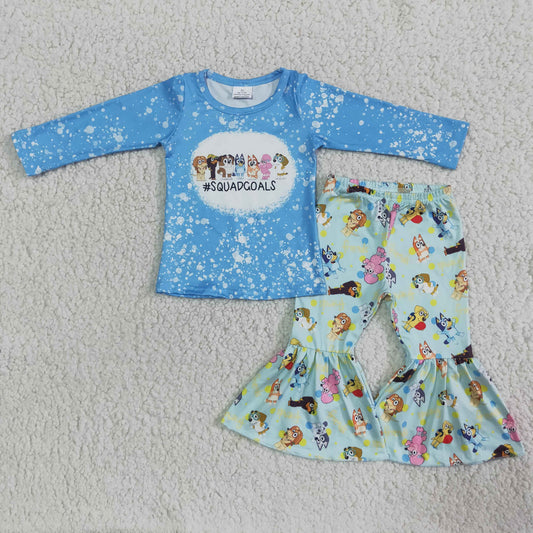 6 A19-4 bluey blue top and flared pants suit
