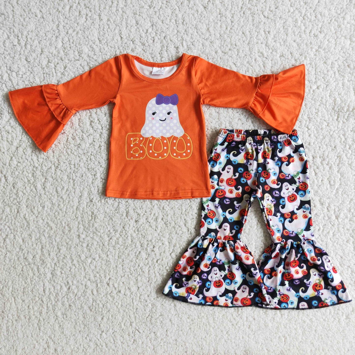 6 A2-26 Boo Orange Top Halloween Flared Pants Set