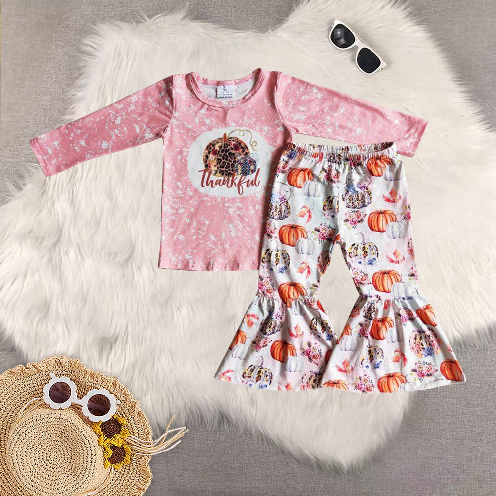 RTS NO MOQ Sibling baby girls clothes halloween thanksgiving long-sleeved trousers suit