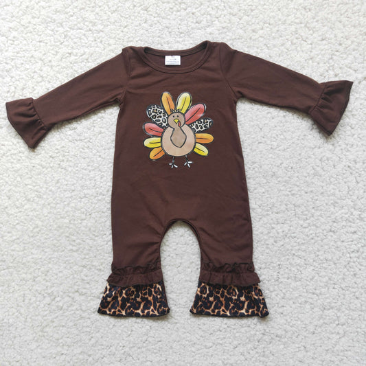 6 A2-6 Brown Offset Turkey Thanksgiving Leopard Jumpsuit