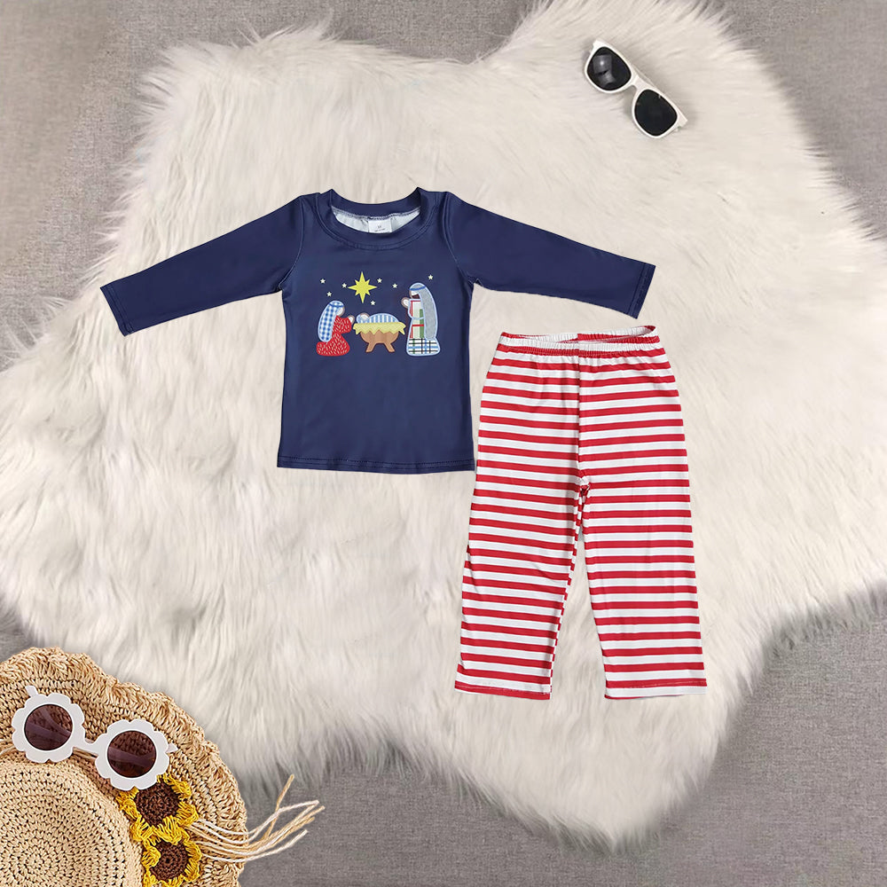 RTS NO MOQ Sibling Baby Girls Christmas trees Long Sleeve Pants Set