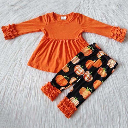 6 A21-12 Orange top pumpkin lace pants suit