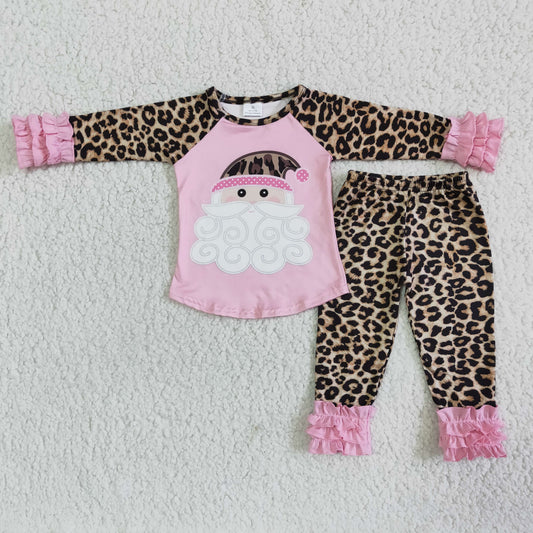 RTS NO MOQ 6 A22-12 Cute Santa Pink Leopard Suit