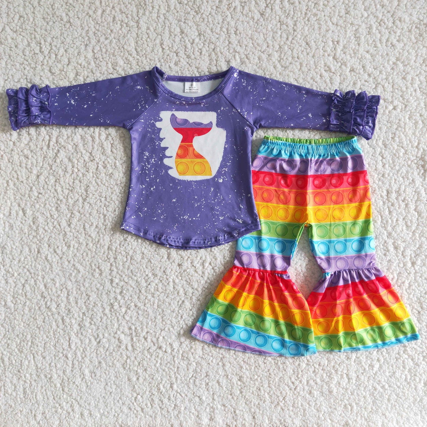 RTS NO MOQ ETA 5/7days arrived 6 A24-30 Purple top with colorful balls and bell bottoms