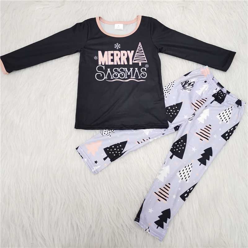 RTS NO MOQ ETA 5/7days Arrived 6 A25-16 Christmas girl black top and pants suit