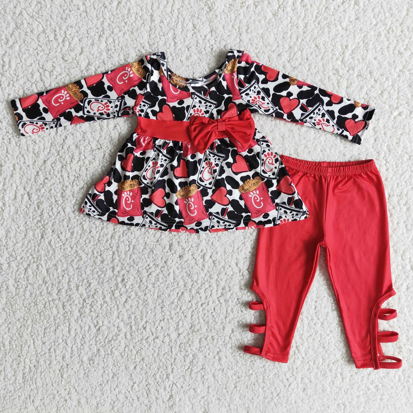 6 A25-30 Love Snack Bow Top Red Pants Suit