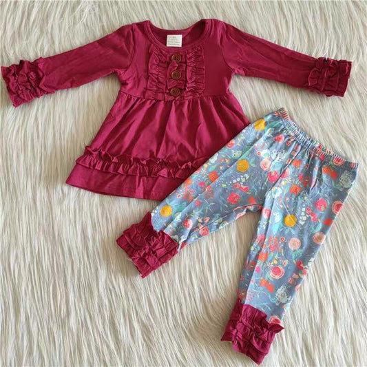 6 A26-16 Fuchsia multi-lace floral trousers suit