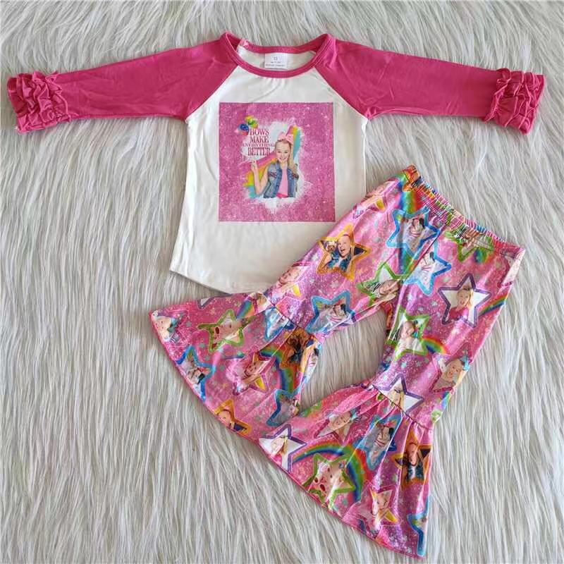 6 A26-5 JOJO Rose Red Star Flared Pants Set