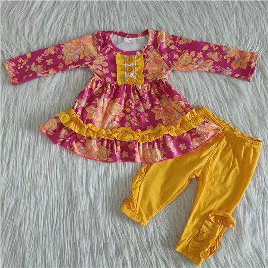 6 A27-13 Patterned long-sleeved yellow suit
