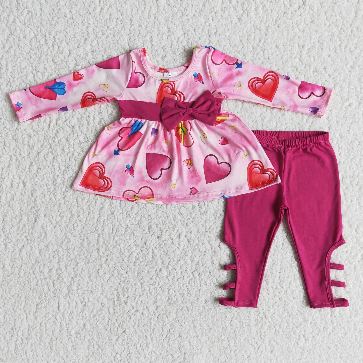 6 A27-15 Valentine's Day Heart Bow Long Sleeve Red Pants Suit