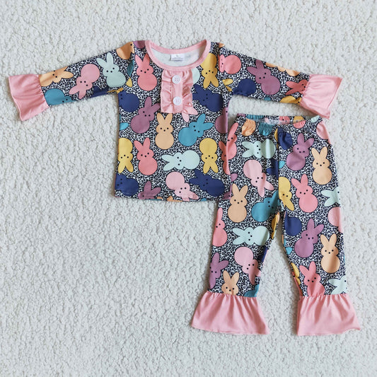 6 A29-18 Girl Easter Colorful Bunny Long Sleeve Sets