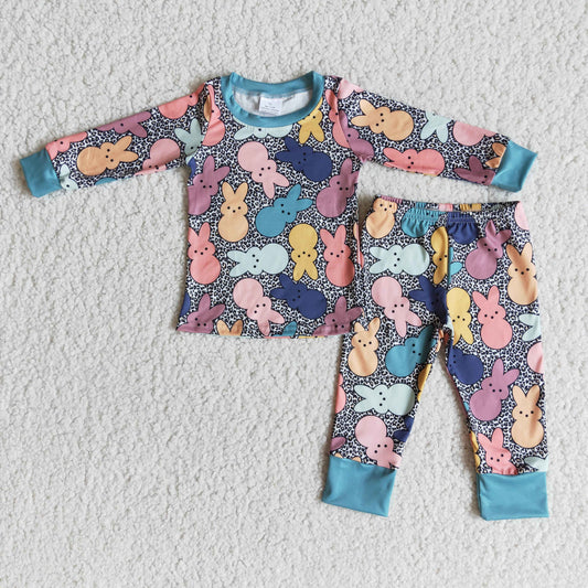 6 A29-4 Boy Easter Colorful Bunny Long Sleeve Sets
