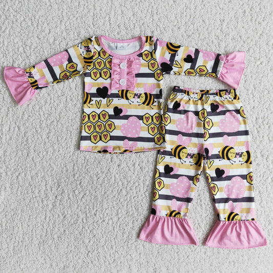 6 A31-2 Girls Valentine's Day Striped Long Sleeve Pants Pajama Set