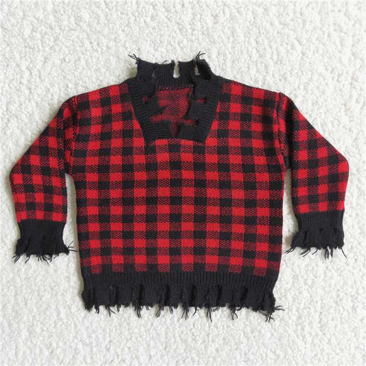 6 A4-14 plaid fringed sweater