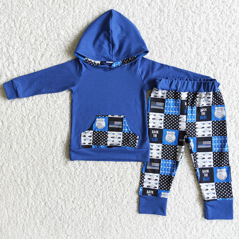 6 A5-11 8 back blue hooded sweatshirt and pants suit