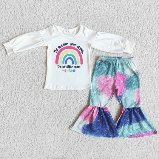 6 A5-15 Rainbow long sleeve colorful tie dye bell bottoms