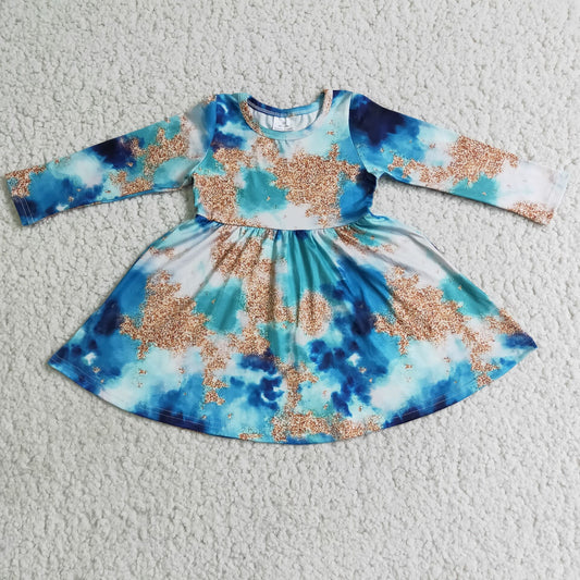 RTS NO MOQ（In Stock ) Tie dye long sleeve dress