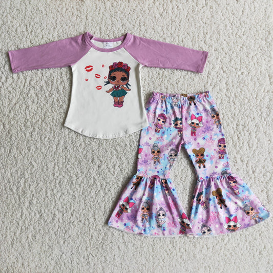 6 A9-14 LOL Girl Purple Long Sleeve Flared Pants Set