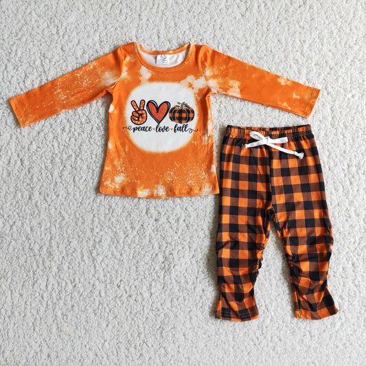 RTS NO MOQ（In Stock）6 A9-27 Gesture Love Pumpkin Top Plaid Pants Suit