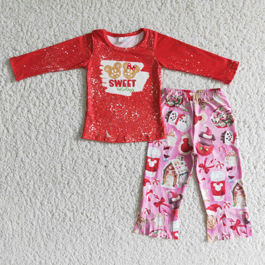 RTS NO MOQ ETA 5/7days Arrived 6 B1-17 SWEET Mickey red long-sleeved pink tassel pants suit