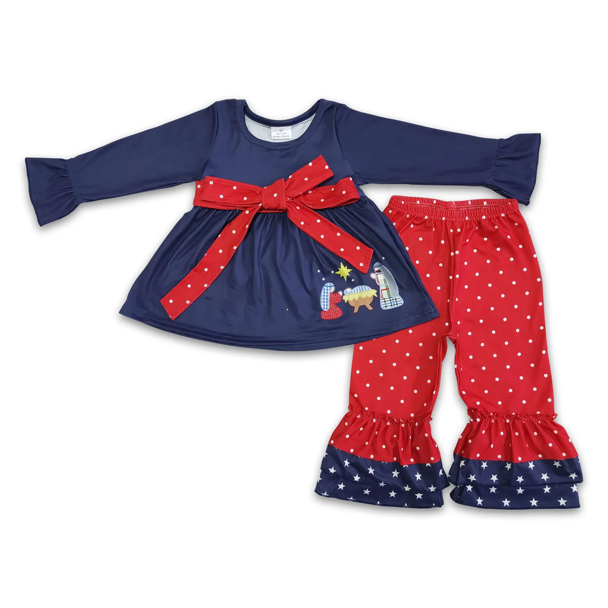 RTS NO MOQ Sibling Baby Girls Christmas trees Long Sleeve Pants Set