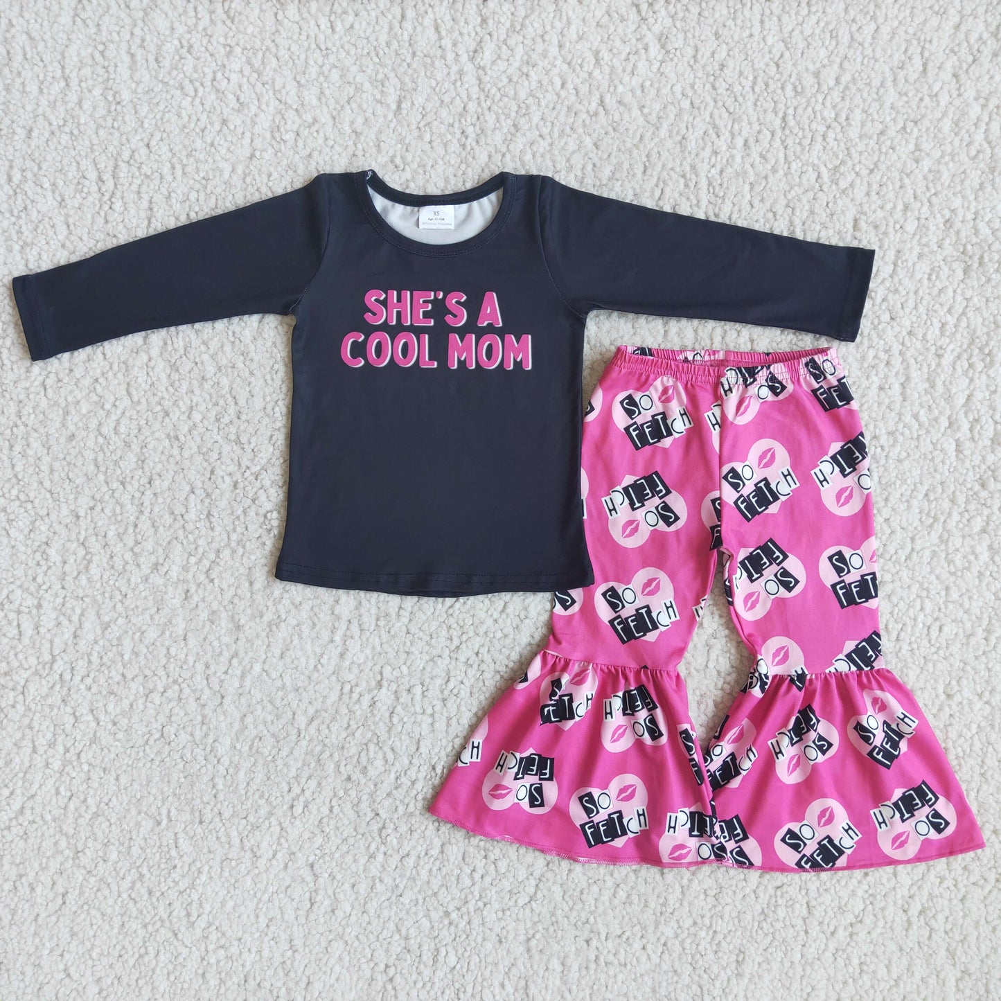 6 B1-32 cool mom black long sleeve bell pants suit