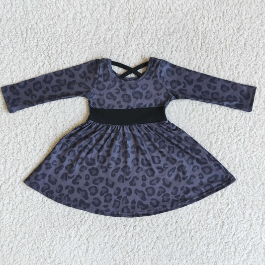 6 B12-8 Black leopard print long sleeve dress