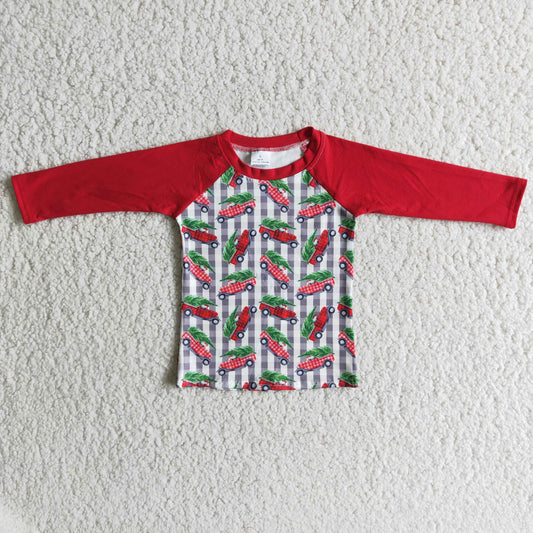 6 B4-15 Truck Christmas Tree Red Long Sleeve Top