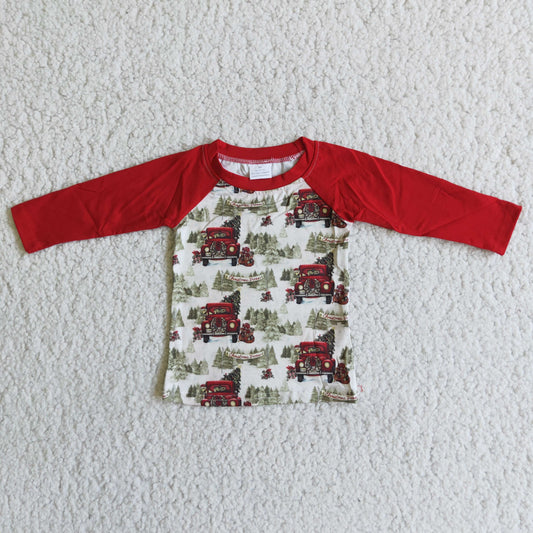 6 B2-11 Car Forest Red Long Sleeve Top
