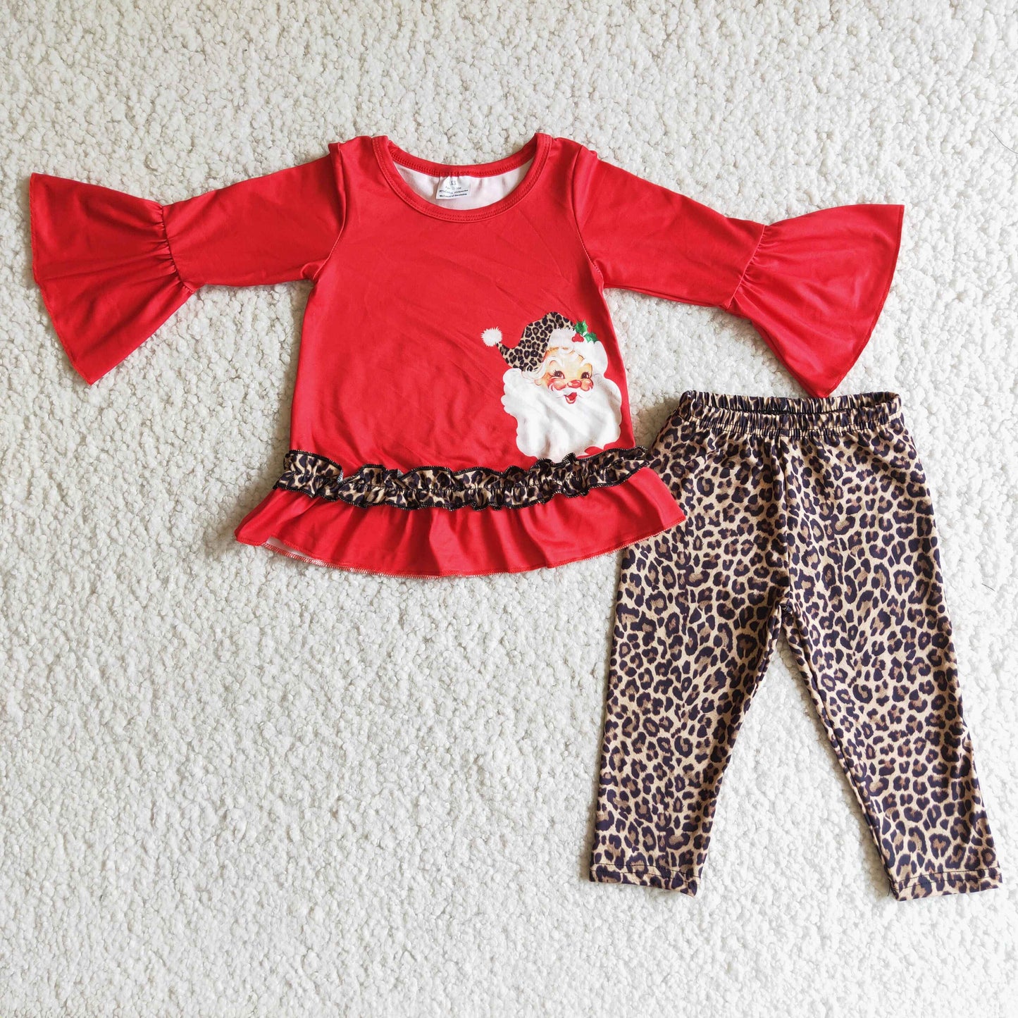 6 B3-19 Santa Claus Red Long Sleeve Top Leopard Print Pants Suit
