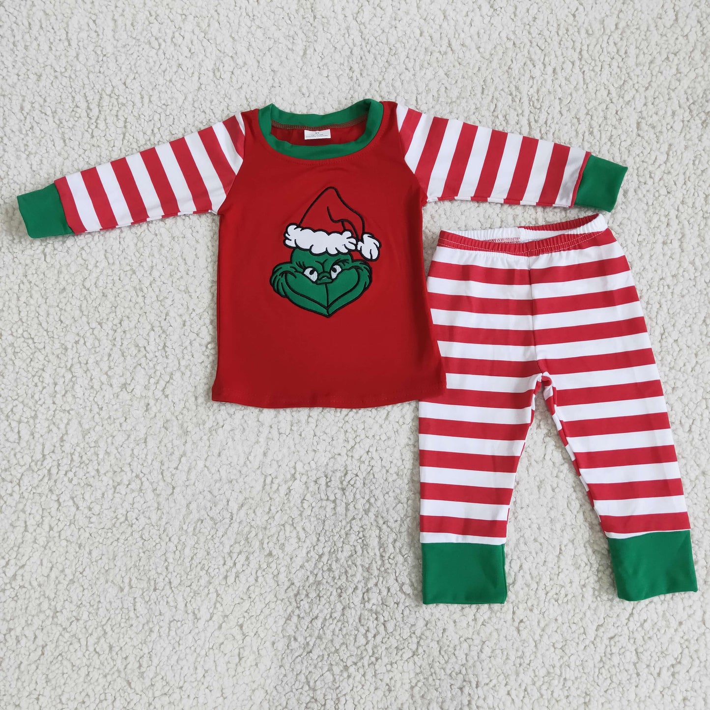 6 B5-18 Boys grinch embroidered striped pajama set