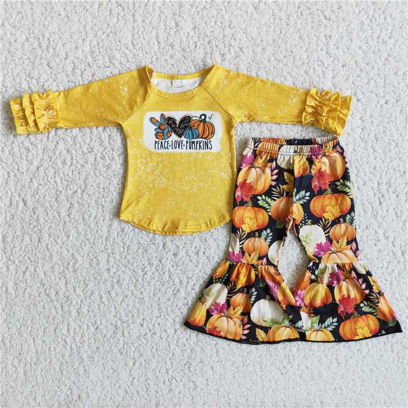 6 B5-4 PEACE yellow long-sleeved pumpkin bell pants suit