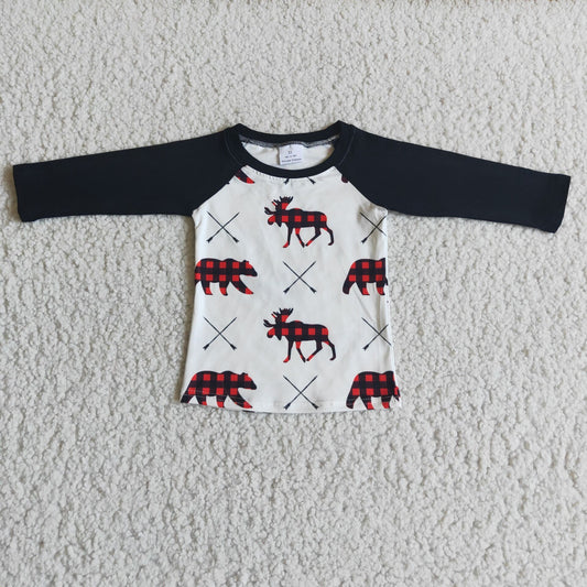 6 B6-32 Plaid Bear Black Long Sleeve Boys Top