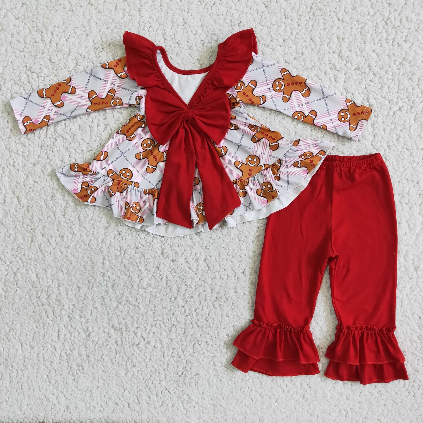 6 B8-5 Girls Outfit Gingerbread Man Print Trousers Christmas Boutique Set