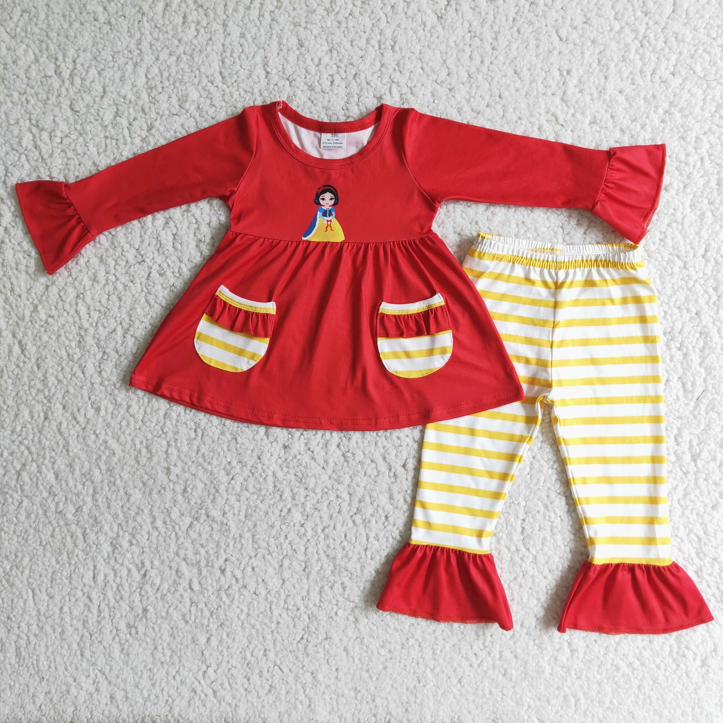 6 C10-16 Princess Pocket Red Top Yellow Striped Pants Suit