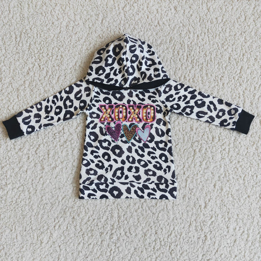 6 C10-28 XOXO Valentine's Day Love Leopard Print Hooded Sweatshirt