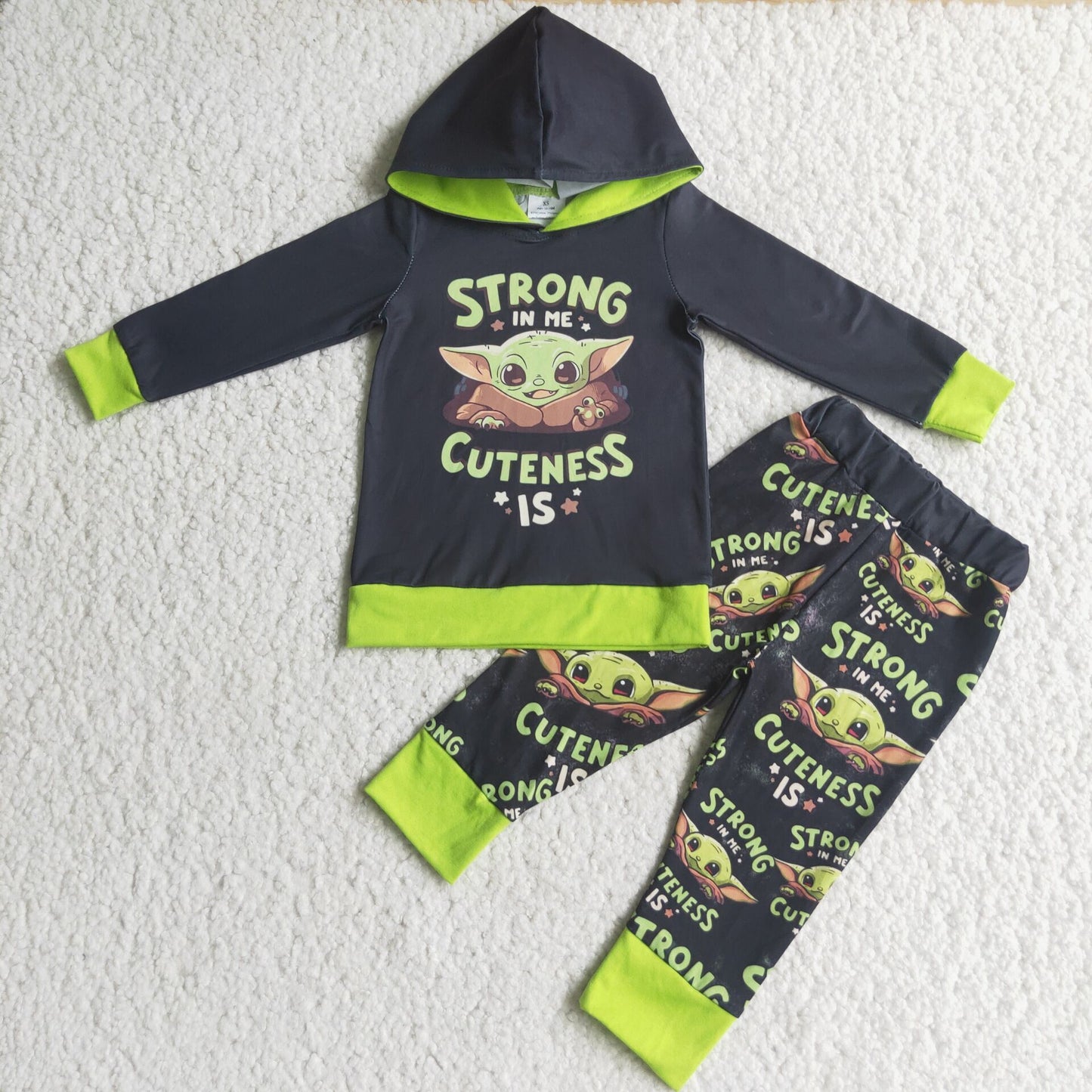 6 C9-37 STRONG Black Long Sleeve Hoodie Warehouse Set