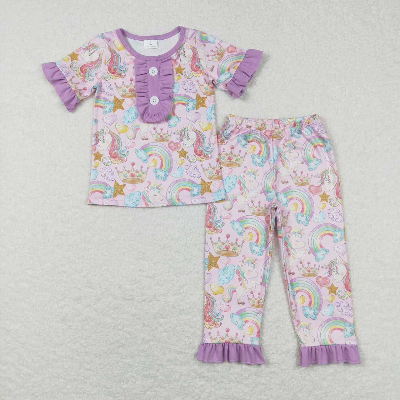 GSPO0949 Rainbow Unicorn Love Purple Lace Short Sleeve Pants Suit