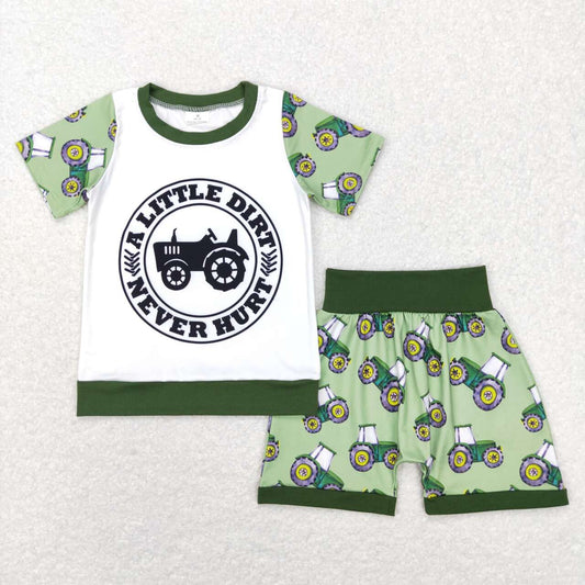 BSSO0328 a little dirt letter tractor green and white short-sleeved shorts suit