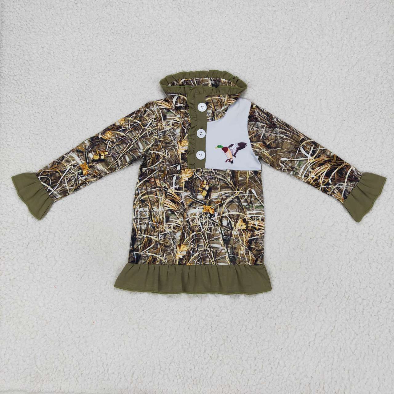 GT0312 Mallard Straw Camouflage Lace Zip Long Sleeve Top