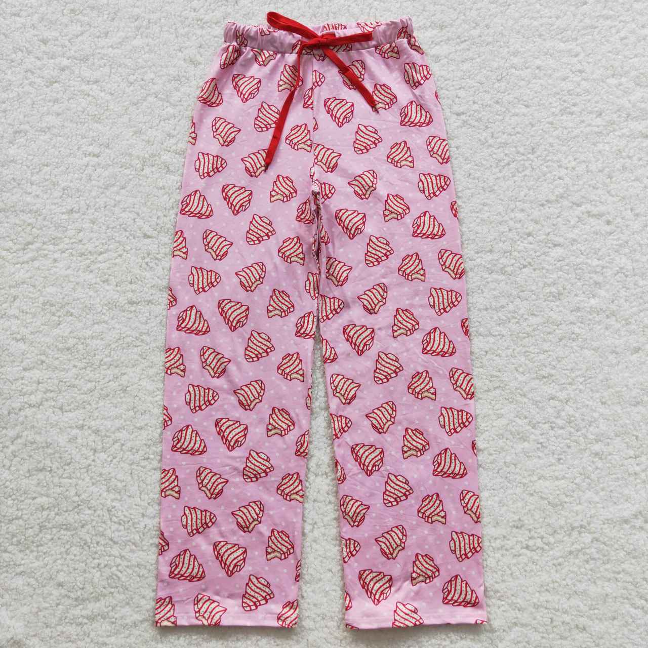 P0155 Adult Christmas Tree Cookie Polka Dot Pink Lace-up Trousers